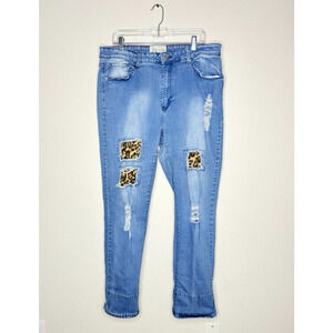 L&B Lucky & Blessed High Rise Distressed Animal Print Colorful Women's Jeans 22